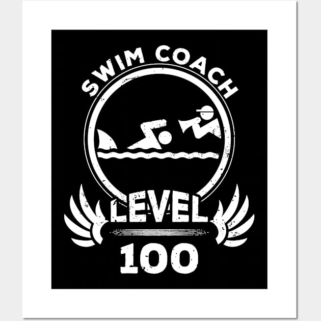 Level 100 Swim Coach Swimming Trainer Gift Wall Art by atomguy